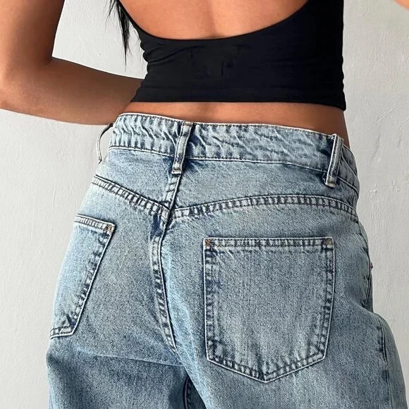 Women Y2K Low Rise Baggy Jeans Vintage Wide Leg Casual Denim Pants